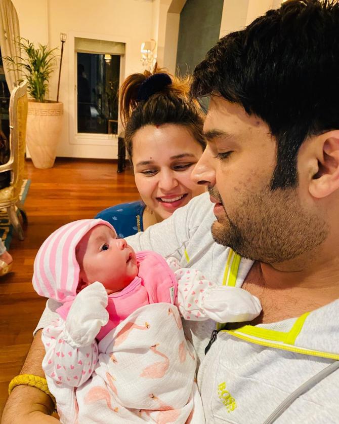 Kapil Sharma with Ginni and daughter Anayra