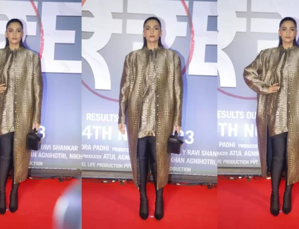 Sonam Kapoor Steals the Spotlight in Glamorous Gold Red Carpet Ensemble With Stylish Long Jacket
