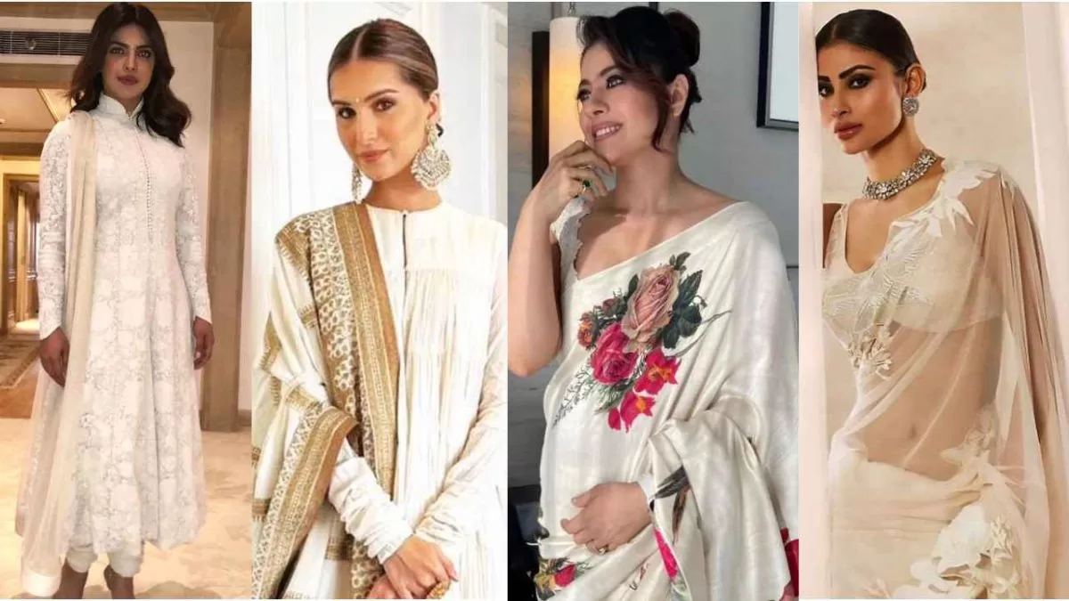 Bollywood Stars Mouni Roy, Kajol, and Tara Sutaria Radiate Bridal Elegance in Rohit Bal's Ethereal White Ensembles – A Closer Look at the Perfect Bridal Attire!