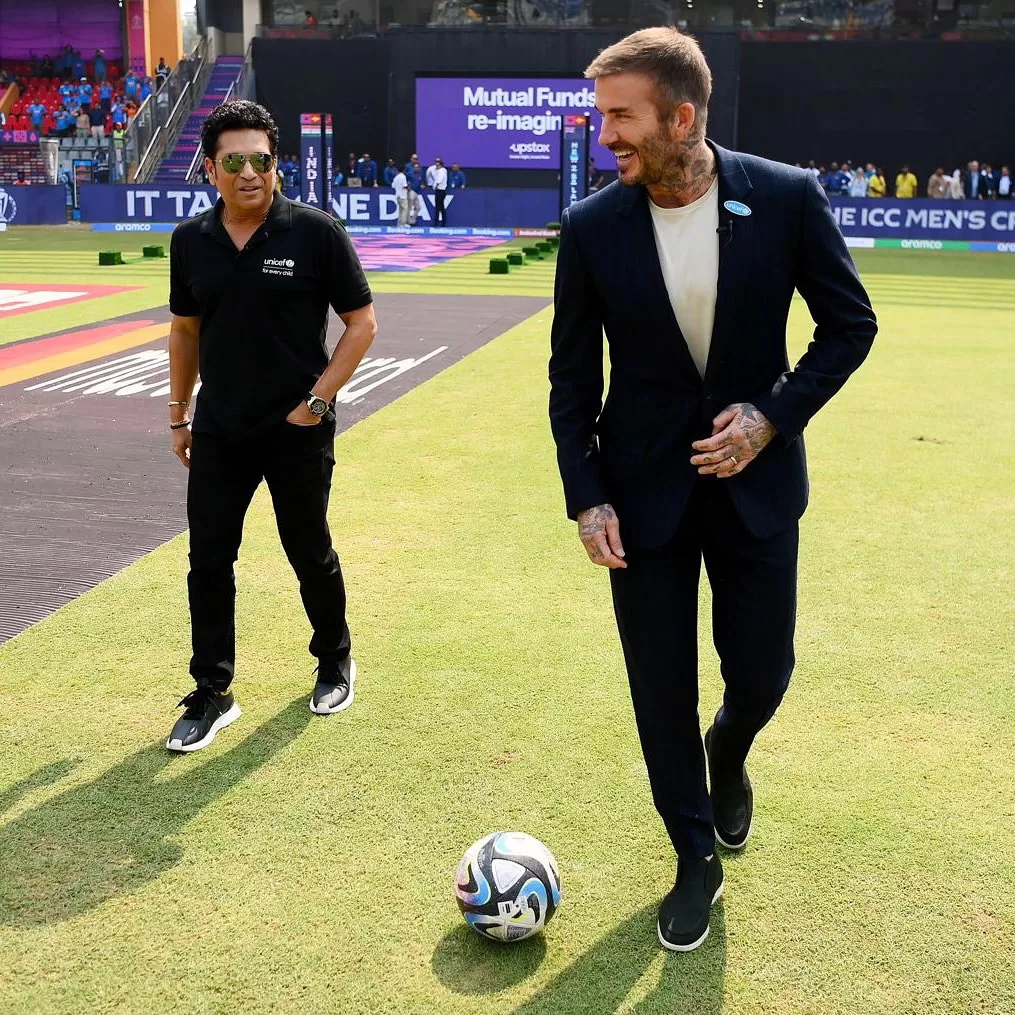 David Beckham with Sachin Tendulkar at Wankhede Stadium at Mumbai