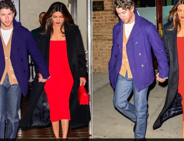 Priyanka Chopra Jonas Stuns in Red Midi Dress Celebrating 5th Anniversary with Nick Jonas