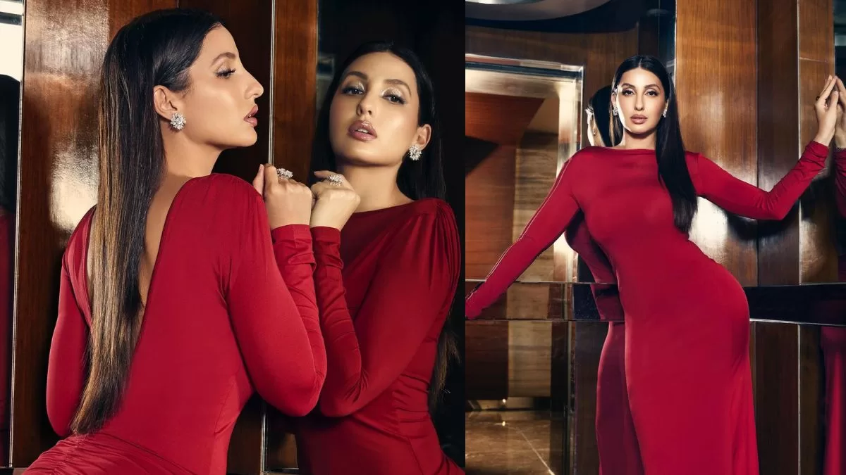 Nora Fatehi Sets the Red Carpet Ablaze: A Glamorous Affair in Ruby Red Maxi Dress