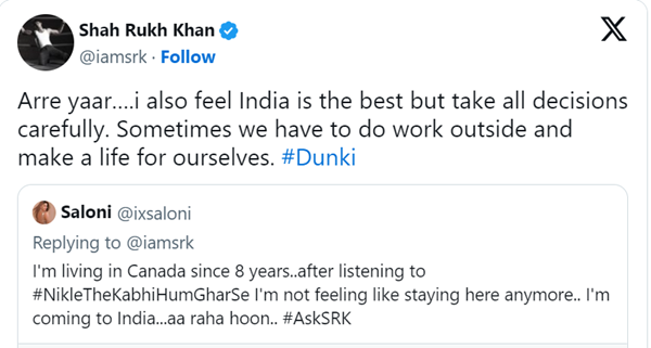 Canada Fan tweet #AskSRK