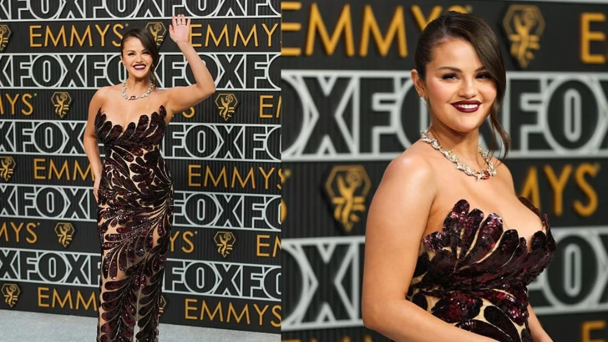 Selena Gomez Steals Spotlight, Wears Dazzling Burgundy Gown At 75th Emmy Awards