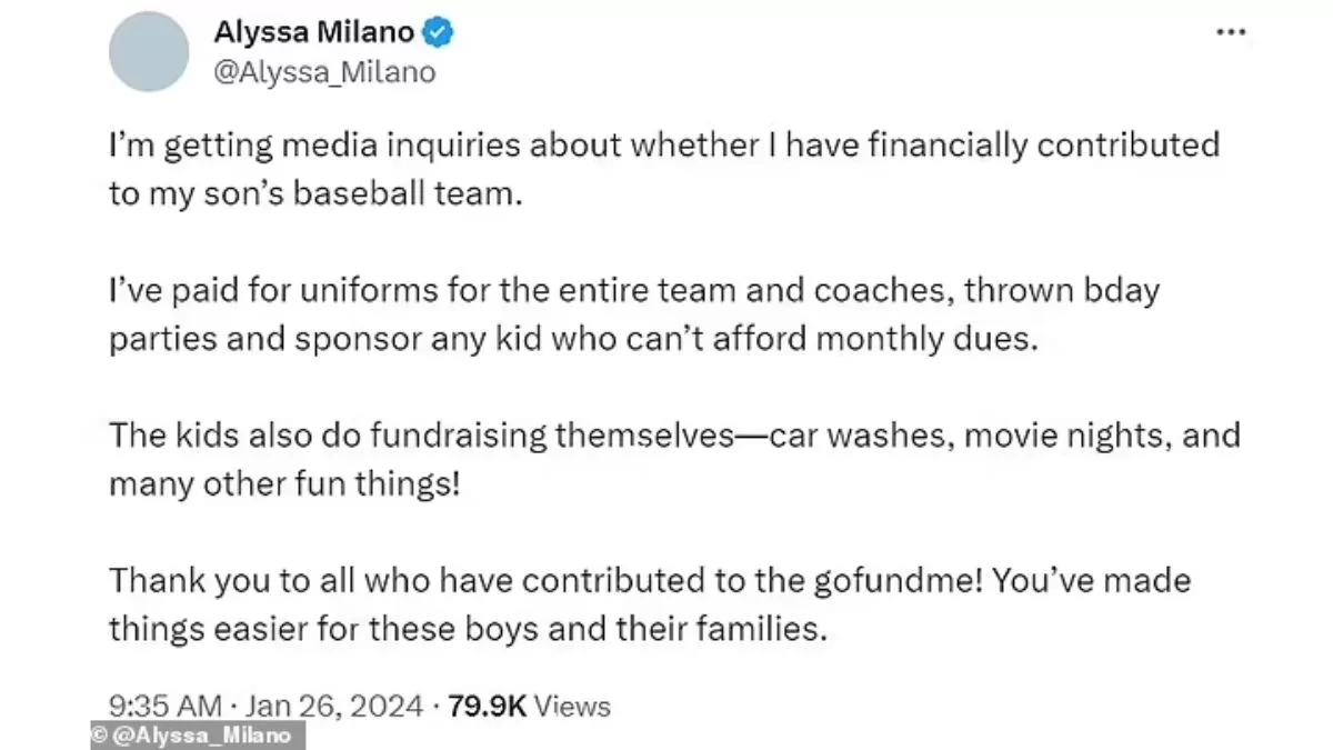 Backlash Erupts as Alyssa Milano Launches GoFundMe for Son's Baseball Trip Despite Wealth: Actress Addresses Criticism on Social Media