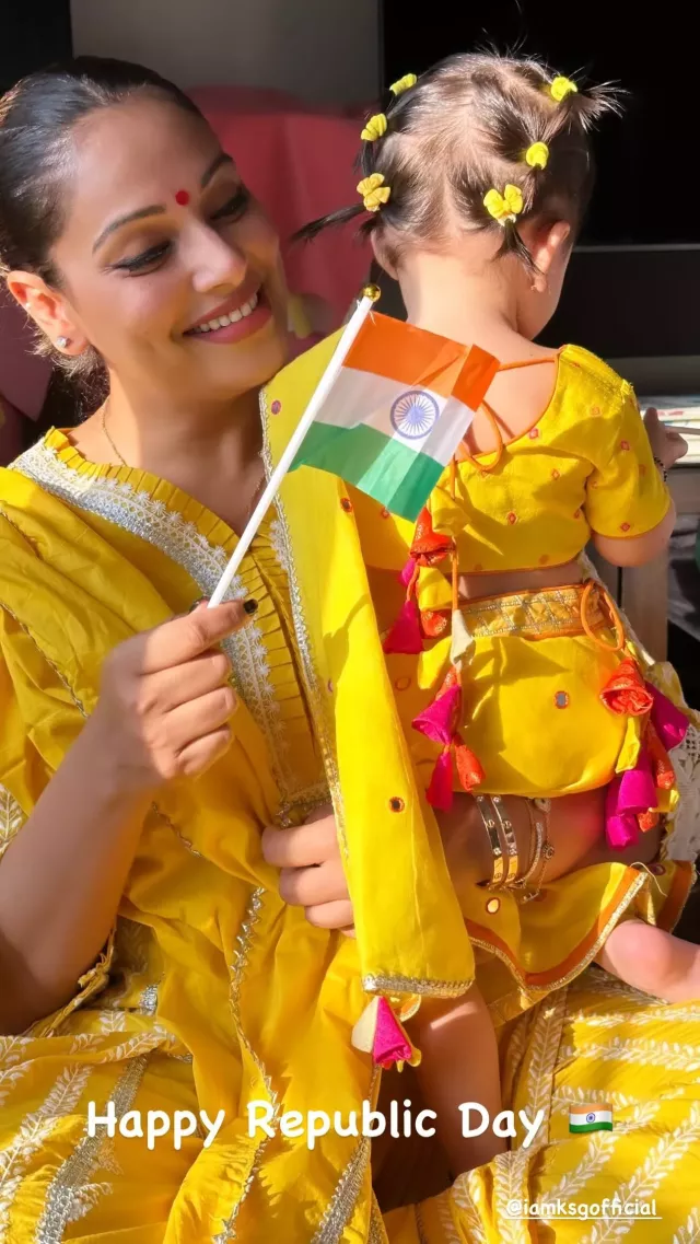 Bipasha basu's daughter DEvi shines in a yellow ethnic wear