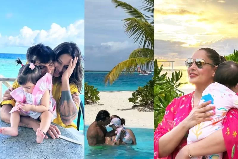 BIpasha Basu with family in maldives vacation