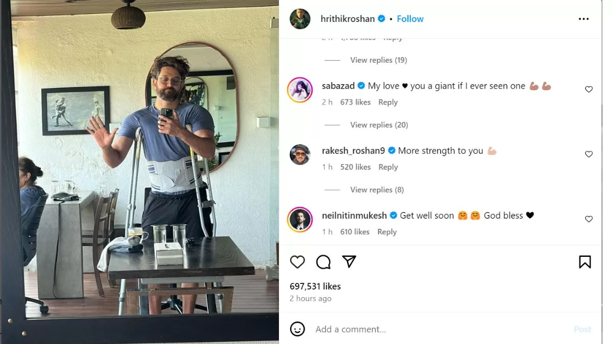 Hrithik Roshan's Crutch Vibes After Muscle Injury: GF Saba Azad and Celebs Shower Love And Healing Energy!