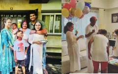 Superstar Rajinikanth having fun with his kids and grandchildren during Holi