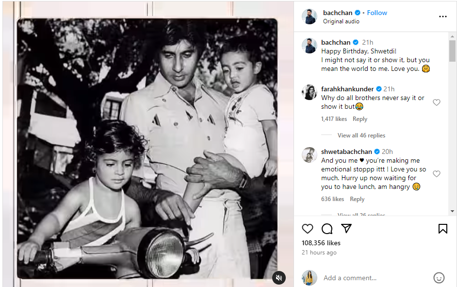 Abhishek Bachchan's heartfelt wish to shweta Bachchan